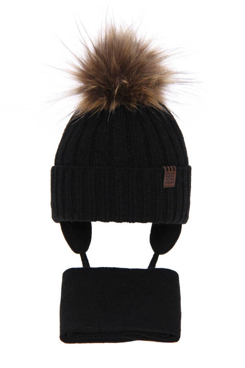 Boy's winter set: hat and scarf black Wiko with pompom