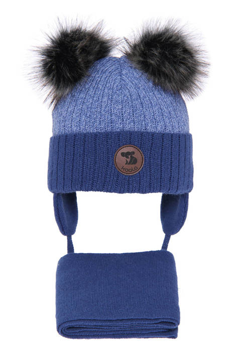 Boy's winter set: hat and scarf blue Enrico with two pompom