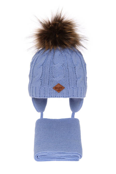 Boy's winter set: hat and scarf blue Minor with pompom