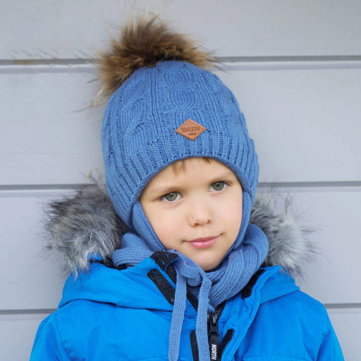 Boy's winter set: hat and scarf blue Minor with pompom