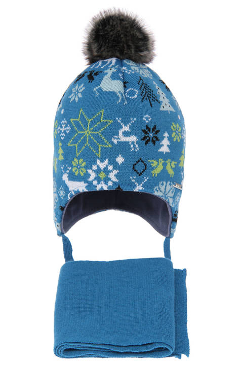 Boy's winter set: hat and scarf blue Remek filled with soft wadding