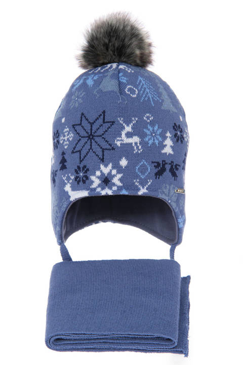 Boy's winter set: hat and scarf blue Remek with pompom