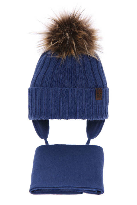 Boy's winter set: hat and scarf blue Wiko with pompom