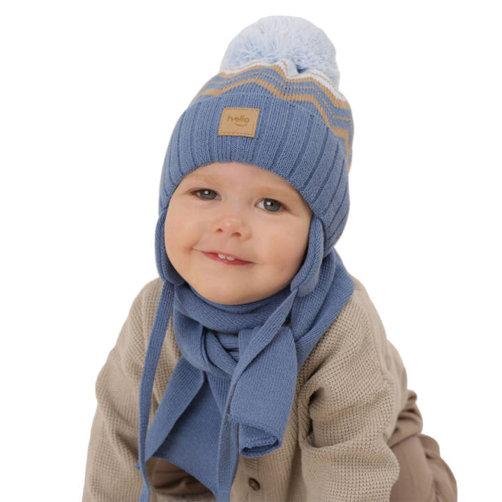 Boy's winter set: hat and scarf blue with pompom Marcus