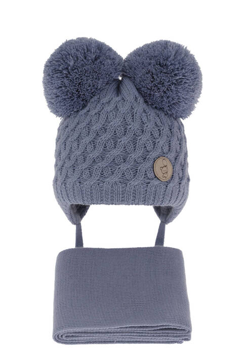 Boy's winter set: hat and scarf blue with two pompom Alonso