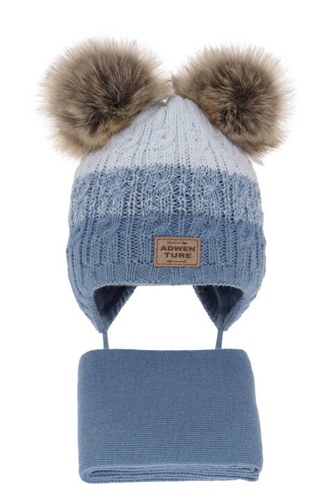 Boy's winter set: hat and scarf blue with two pompom Platon