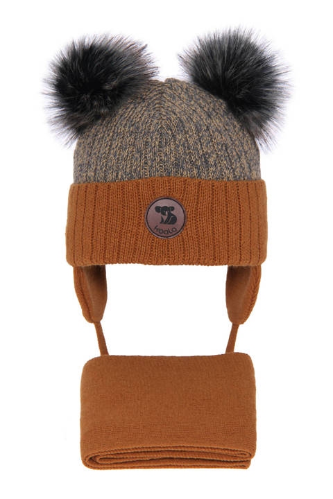 Boy's winter set: hat and scarf camel Enrico with two pompom