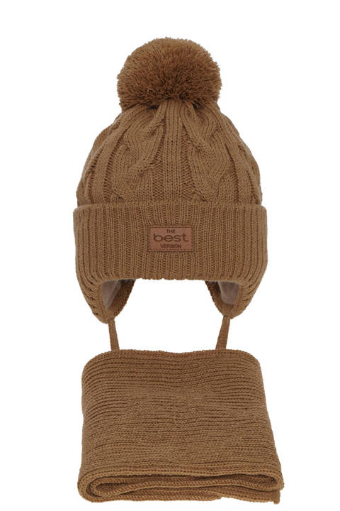 Boy's winter set: hat and scarf camel Remix with pompom