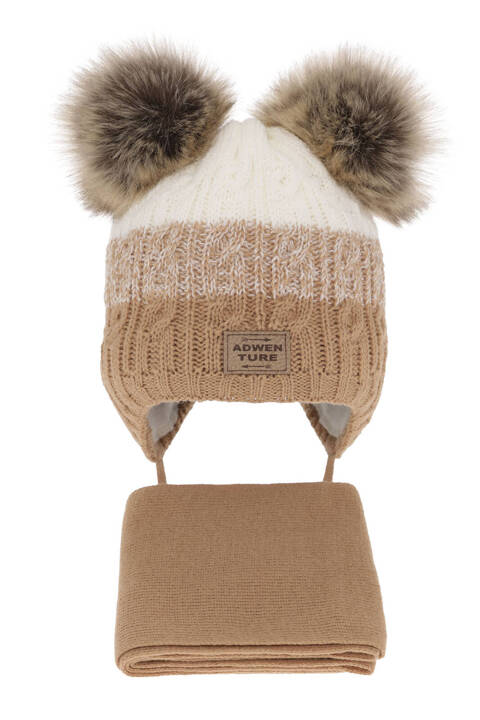 Boy's winter set: hat and scarf camel with two pompom Platon