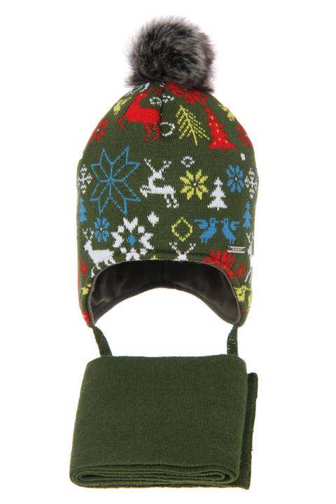 Boy's winter set: hat and scarf green Remek