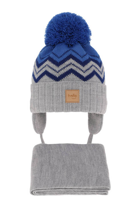 Boy's winter set: hat and scarf grey with pompom Marcus