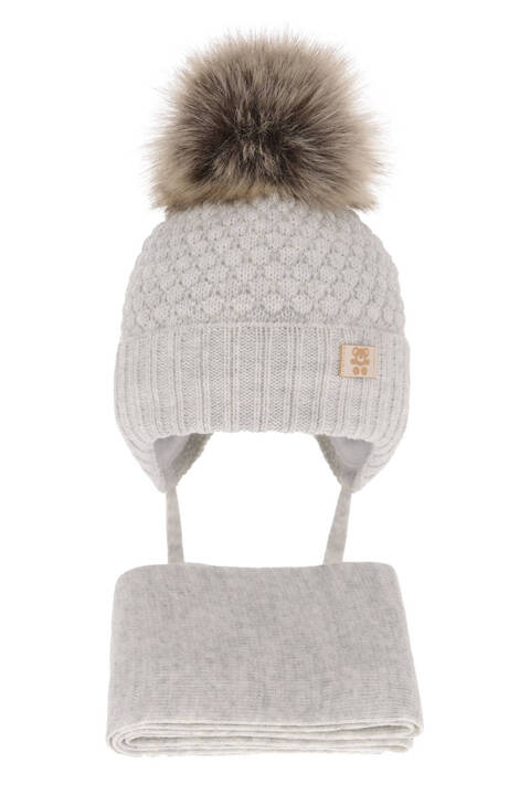 Boys winter set hat and scarf grey with pompom Norberto