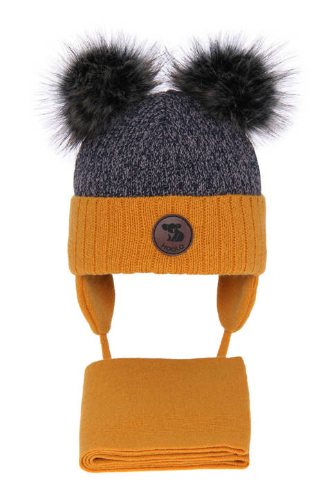 Boy's winter set: hat and scarf honey Enrico with two pompom