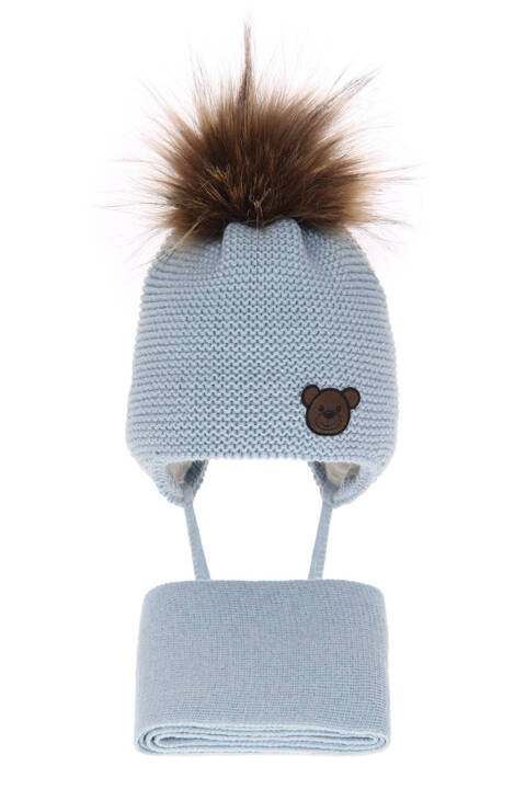 Boy's winter set: hat and scarf light blue Banksi with pompom