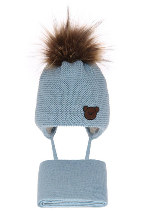 Boy's winter set: hat and scarf light blue Banksi with pompom