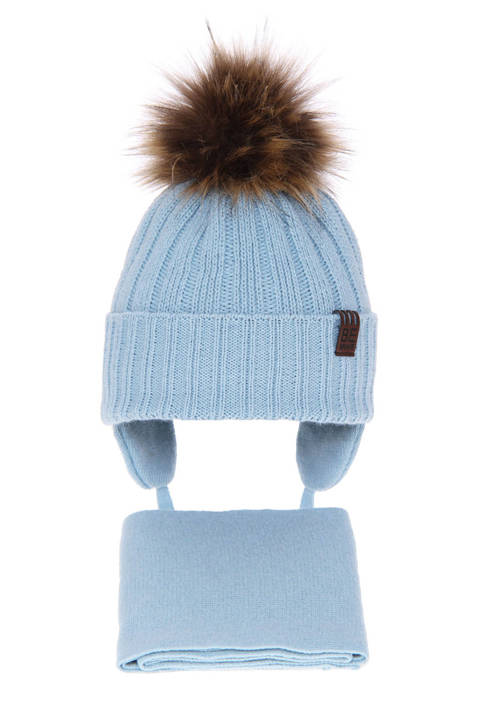 Boy's winter set: hat and scarf light blue Wiko with pompom