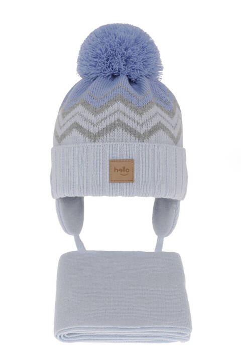 Boy's winter set: hat and scarf light blue with pompom Marcus