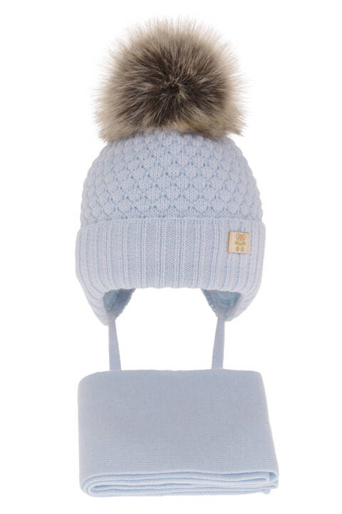 Boys winter set hat and scarf light blue with pompom Norberto