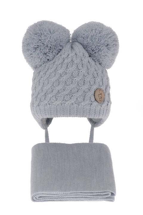 Boy's winter set: hat and scarf light blue with two pompom Alonso