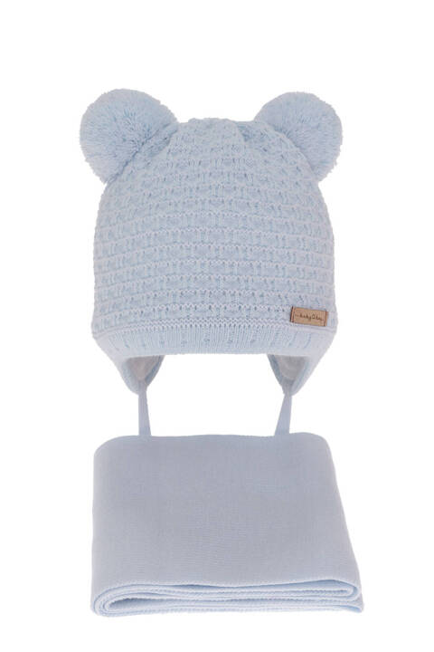 Boys winter set hat and scarf light blue with two pompoms Franki