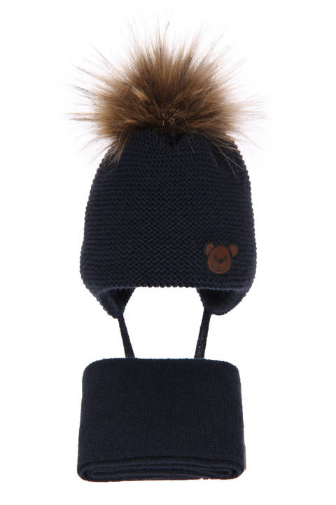 Boy's winter set: hat and scarf navy blue Banksi with pompom