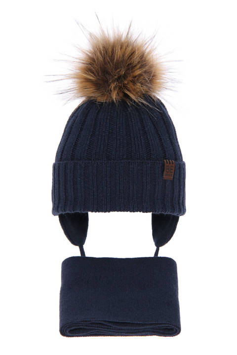 Boy's winter set: hat and scarf navy blue Wiko with pompom