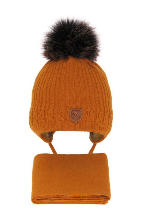 Boy's winter set: hat and scarf orange Radison with pompom