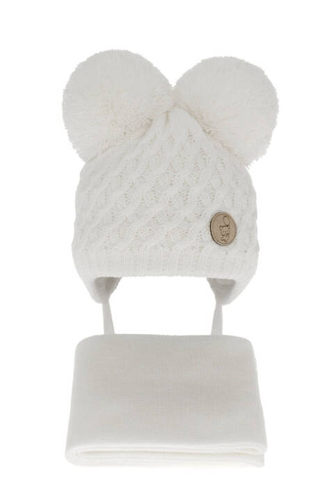 Boy's winter set: hat and scarf white with two pompom Alonso