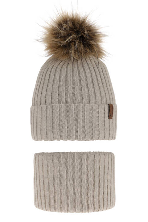 Boy's winter set: hat and tube scarf beige with pompom Onyks