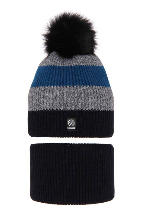 Boy's winter set: hat and tube scarf black Arkady with pompom