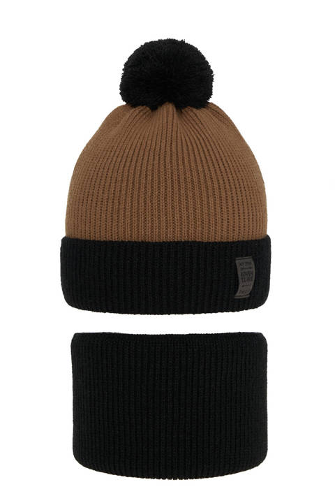 Boy's winter set: hat and tube scarf black Raspi with pompom