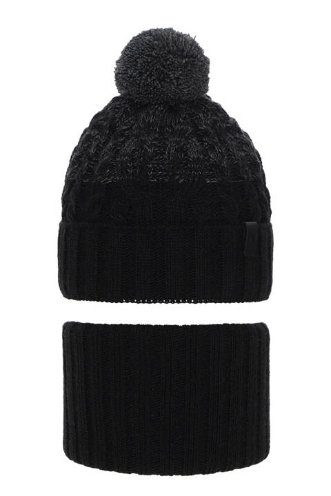 Boy's winter set: hat and tube scarf black Travis with pompom