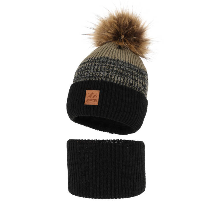 Boy's winter set: hat and tube scarf black with pompom Buffalo