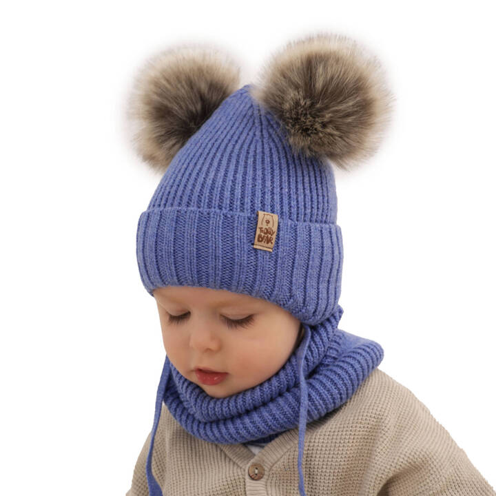 Boy's winter set: hat and tube scarf blue 100% extra fine merino wool Konor