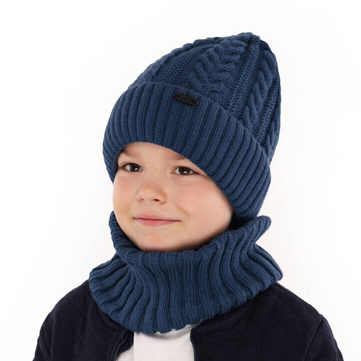 Boy's winter set: hat and tube scarf blue Colins