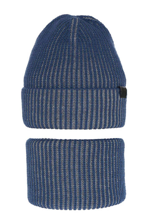 Boy's winter set: hat and tube scarf blue Falcon