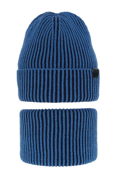 Boy's winter set: hat and tube scarf blue Falcon