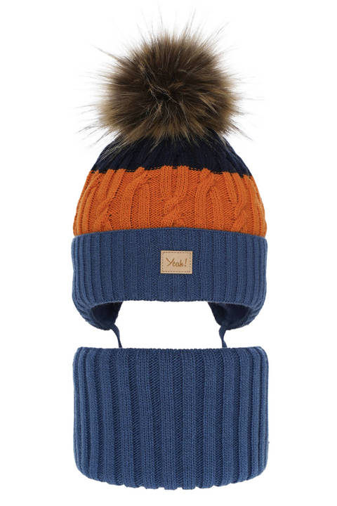 Boy's winter set: hat and tube scarf blue Maxwell with pompom