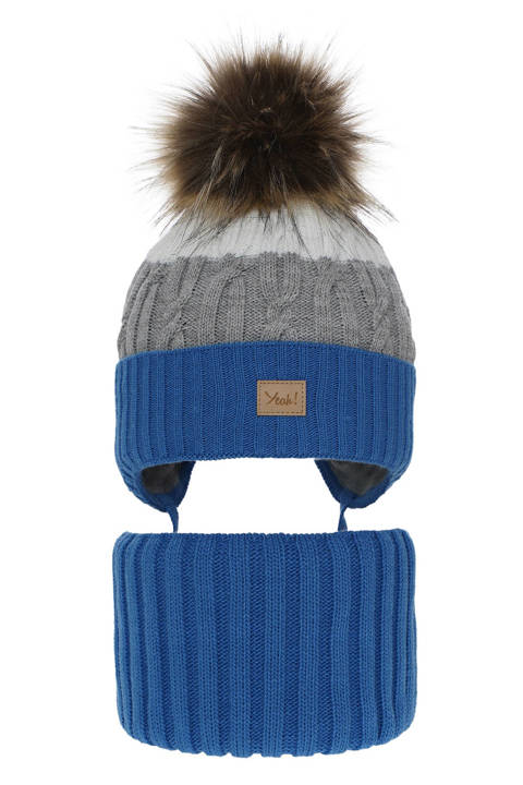 Boy's winter set: hat and tube scarf blue Maxwell with pompom