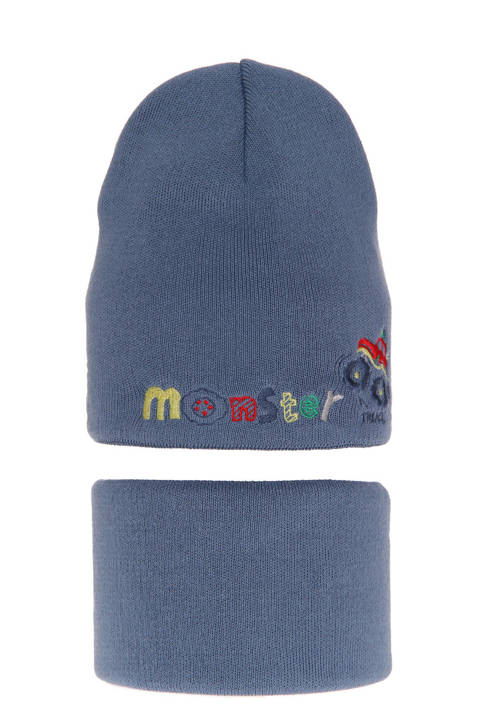 Boy's winter set: hat and tube scarf blue Monster