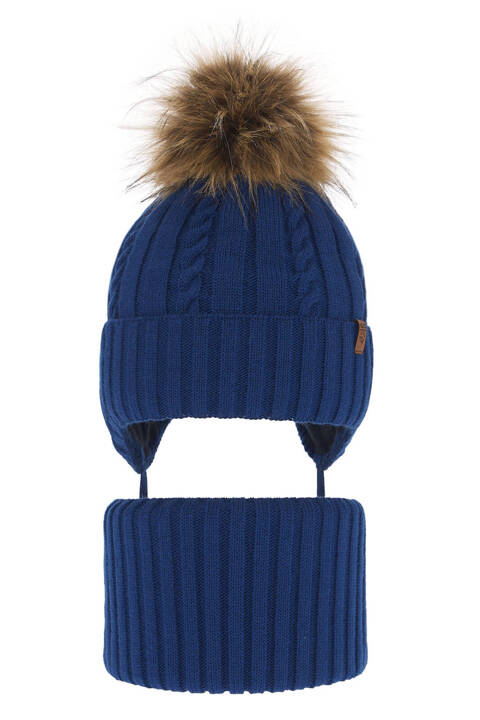 Boy's winter set: hat and tube scarf blue Peter with pompom