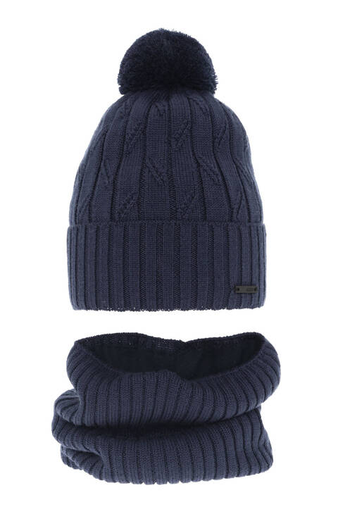 Boy's winter set: hat and tube scarf blue Talar with pompom