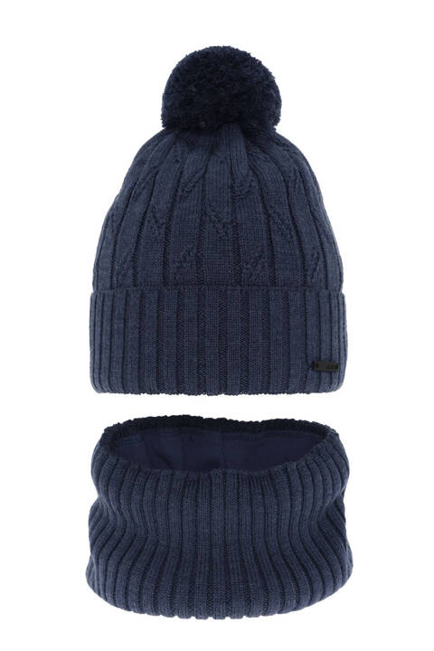 Boy's winter set: hat and tube scarf blue Talar with pompom