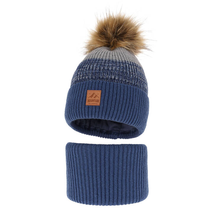 Boy's winter set: hat and tube scarf blue with pompom Buffalo