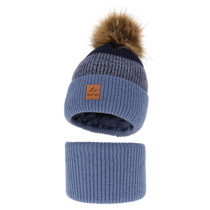 Boy's winter set: hat and tube scarf blue with pompom Buffalo