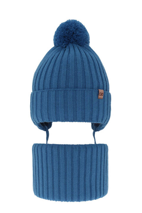 Boy's winter set: hat and tube scarf blue with pompom Carlo