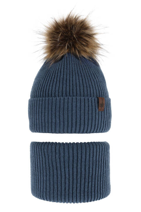 Boy's winter set: hat and tube scarf blue with pompom Modus