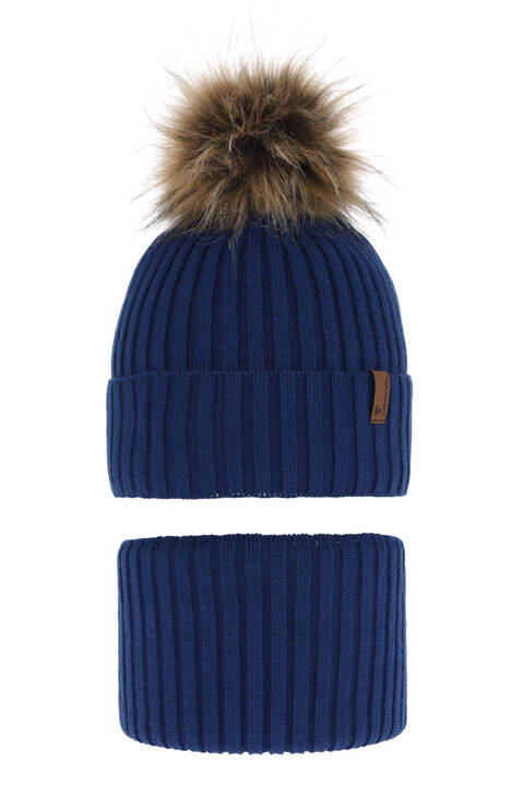 Boy's winter set: hat and tube scarf blue with pompom Onyks