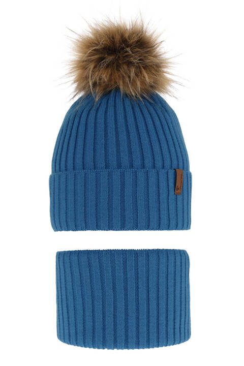 Boy's winter set: hat and tube scarf blue with pompom Onyks