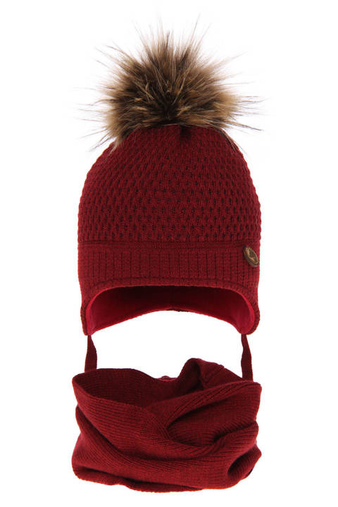 Boy's winter set: hat and tube scarf burgund Florek with pompom